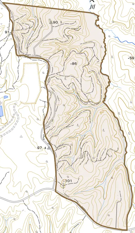 字モセウシナイとその周辺の地図。町の範囲を重ねている