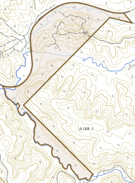 字上別保原野東七線とその周辺の地図。町の範囲を重ねている