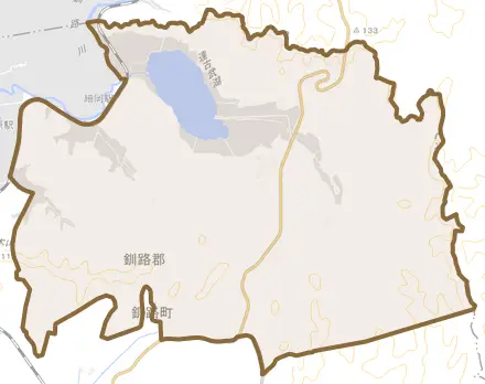 字達古武とその周辺の地図。町の範囲を重ねている