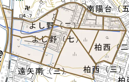 よし野とその周辺の地図。町の範囲を重ねている