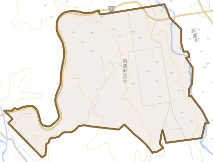 阿寒町大正とその周辺の地図。町の範囲を重ねている