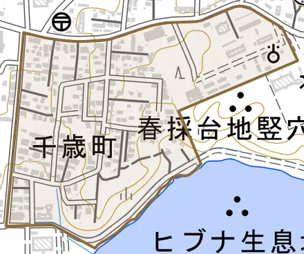 千歳町とその周辺の地図。町の範囲を重ねている
