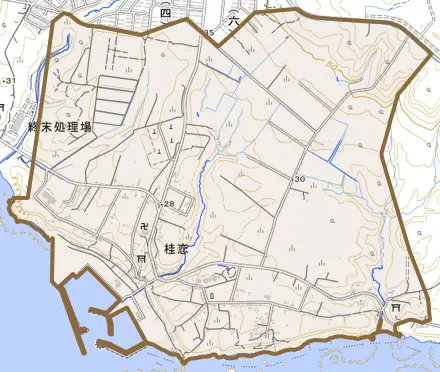 桂恋とその周辺の地図。町の範囲を重ねている