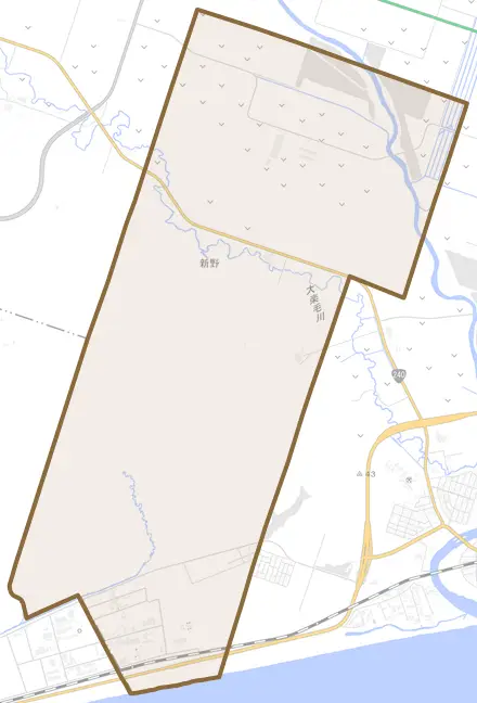 新野とその周辺の地図。町の範囲を重ねている