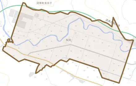 桜田とその周辺の地図。町の範囲を重ねている