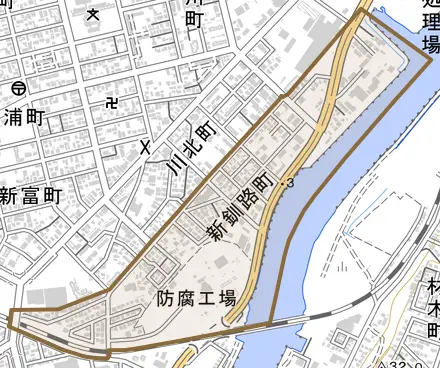 新釧路町とその周辺の地図。町の範囲を重ねている