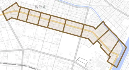 鳥取大通とその周辺の地図。町の範囲を重ねている