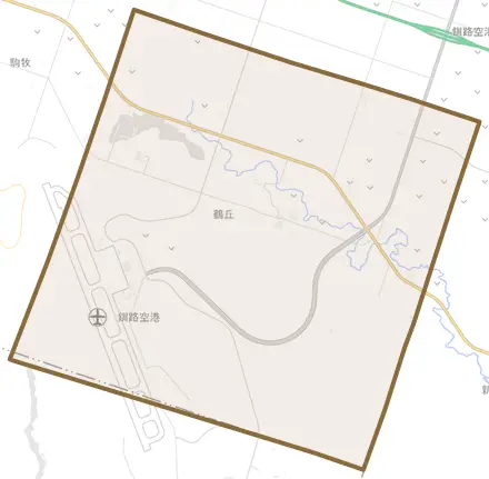 鶴丘とその周辺の地図。町の範囲を重ねている