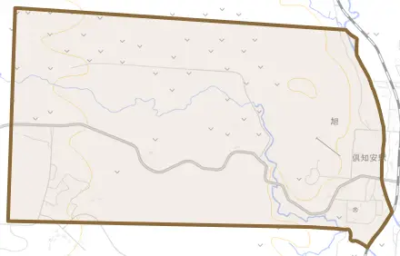 字旭とその周辺の地図。町の範囲を重ねている