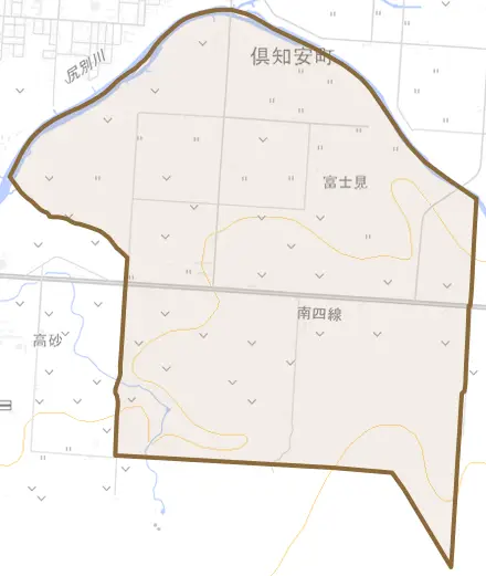字富士見とその周辺の地図。町の範囲を重ねている