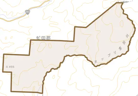 字山梨とその周辺の地図。町の範囲を重ねている