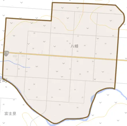 字八幡とその周辺の地図。町の範囲を重ねている
