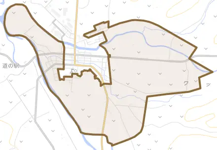 字三崎とその周辺の地図。町の範囲を重ねている