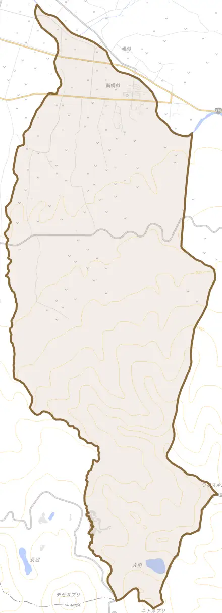 南幌似とその周辺の地図。町の範囲を重ねている