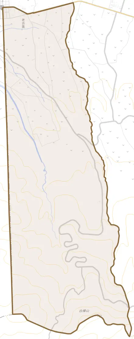 老古美とその周辺の地図。町の範囲を重ねている