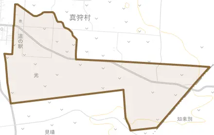 光とその周辺の地図。町の範囲を重ねている