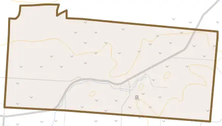 泉とその周辺の地図。町の範囲を重ねている