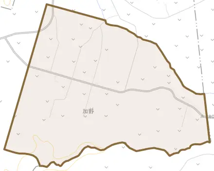 加野とその周辺の地図。町の範囲を重ねている