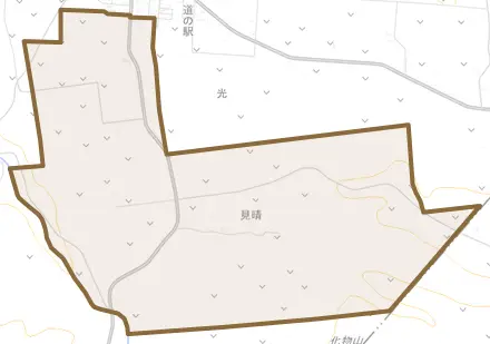 見晴とその周辺の地図。町の範囲を重ねている