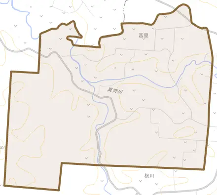 富里とその周辺の地図。町の範囲を重ねている