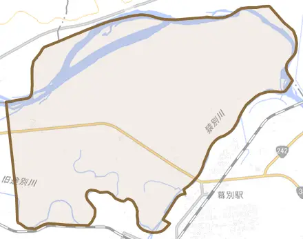 字相川とその周辺の地図。町の範囲を重ねている