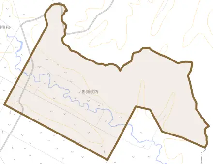 忠類幌内とその周辺の地図。町の範囲を重ねている