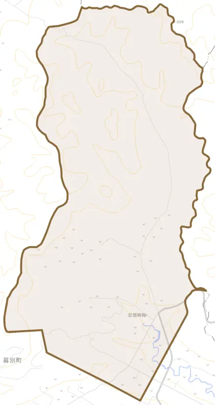 忠類明和とその周辺の地図。町の範囲を重ねている