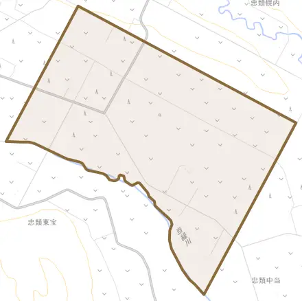 忠類新生とその周辺の地図。町の範囲を重ねている