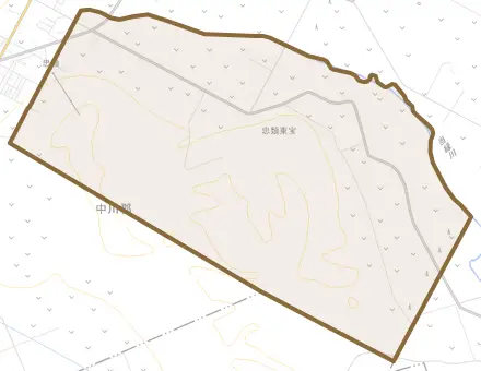 忠類東宝とその周辺の地図。町の範囲を重ねている