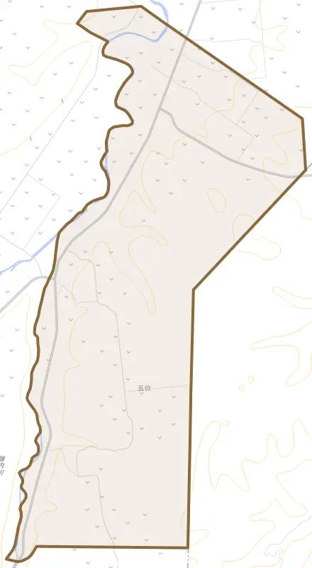 字五位とその周辺の地図。町の範囲を重ねている