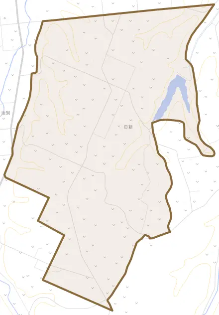 字日新とその周辺の地図。町の範囲を重ねている