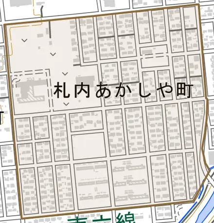 札内あかしや町とその周辺の地図。町の範囲を重ねている