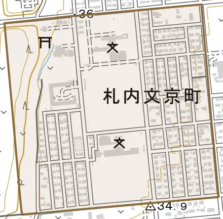 札内文京町とその周辺の地図。町の範囲を重ねている