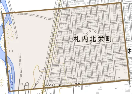 札内北栄町とその周辺の地図。町の範囲を重ねている
