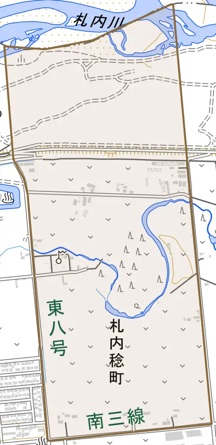 札内稔町とその周辺の地図。町の範囲を重ねている
