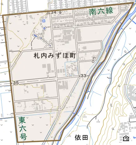 札内みずほ町とその周辺の地図。町の範囲を重ねている