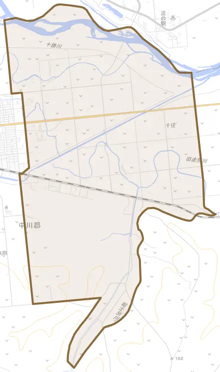 字千住とその周辺の地図。町の範囲を重ねている