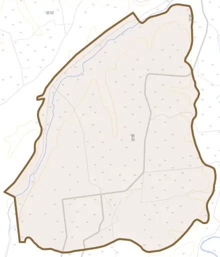 字新和とその周辺の地図。町の範囲を重ねている