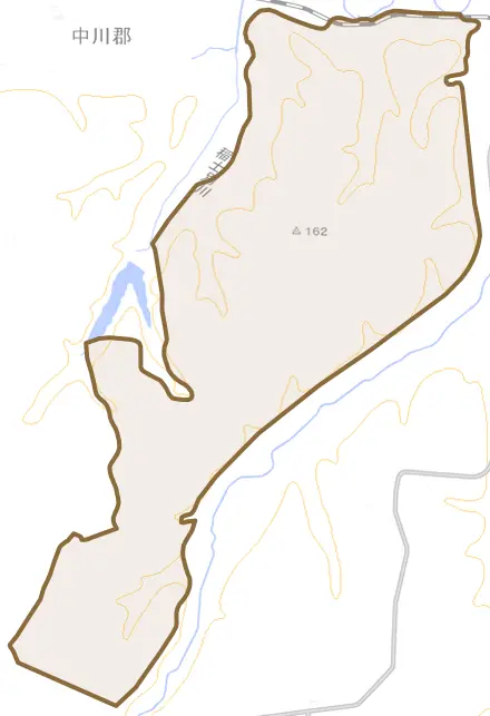 字豊岡とその周辺の地図。町の範囲を重ねている
