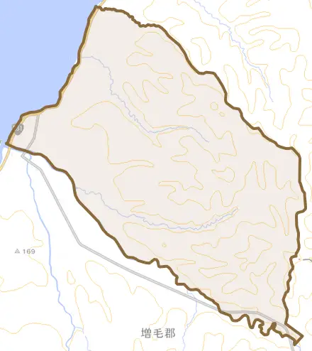 阿分とその周辺の地図。町の範囲を重ねている