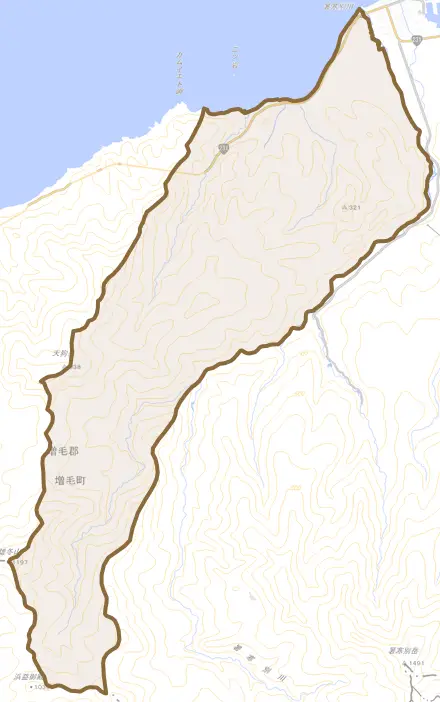 別苅とその周辺の地図。町の範囲を重ねている