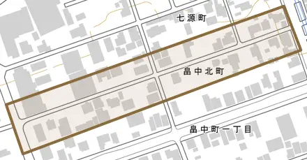 畠中北町とその周辺の地図。町の範囲を重ねている