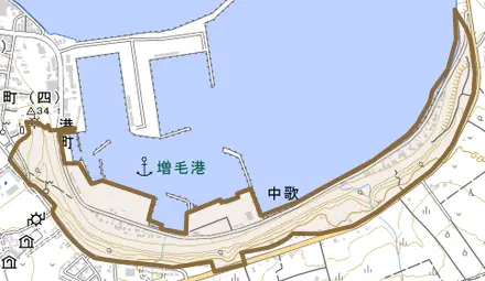 中歌とその周辺の地図。町の範囲を重ねている