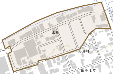 栄町とその周辺の地図。町の範囲を重ねている