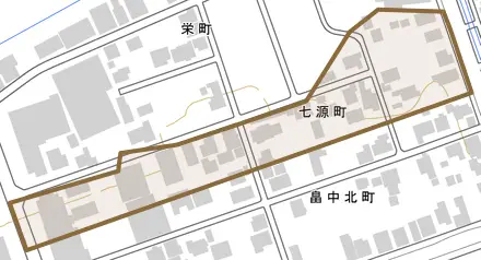 七源町とその周辺の地図。町の範囲を重ねている