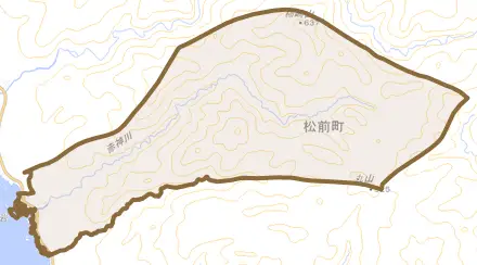 字赤神とその周辺の地図。町の範囲を重ねている