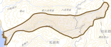 字茂草とその周辺の地図。町の範囲を重ねている