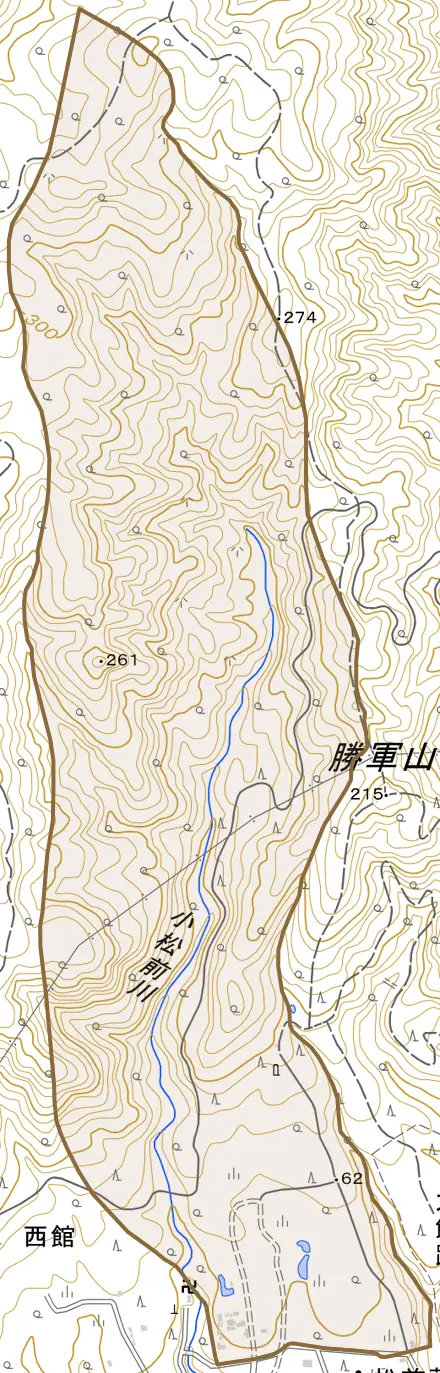 字西館とその周辺の地図。町の範囲を重ねている