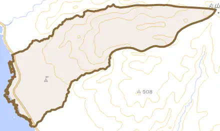 字札前とその周辺の地図。町の範囲を重ねている