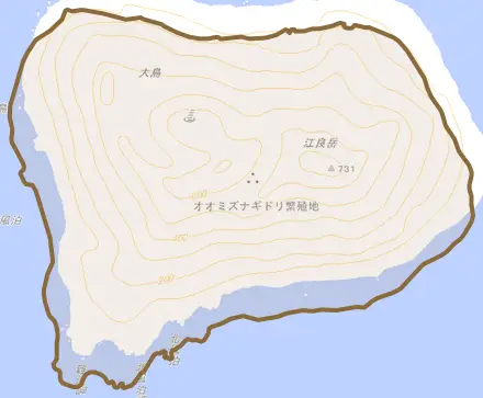 字大島とその周辺の地図。町の範囲を重ねている